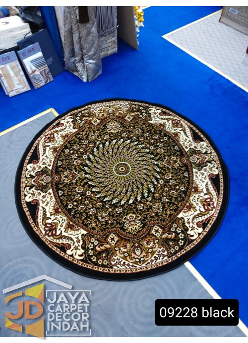 Permadani New Kashan Bulat 09228 BLACK ukuran 160 x 160 cm